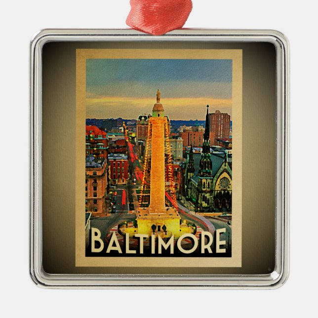 Baltimore Maryland Ornament Vintage Travel (Front)