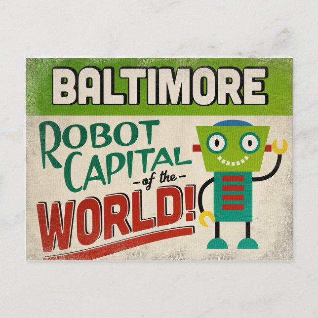 Baltimore Maryland Robot - Funny Vintage Postcard (Front)