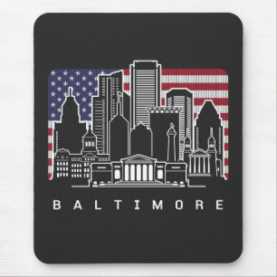 Baltimore Maryland Skyline USA Flag Mouse Pad