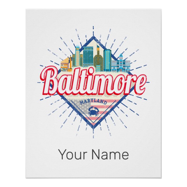 Baltimore Maryland United States Skyline Vintage Poster (Front)