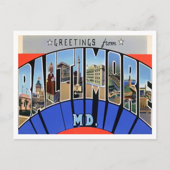 Baltimore, Maryland Vintage Big Letters Postcard (Front)