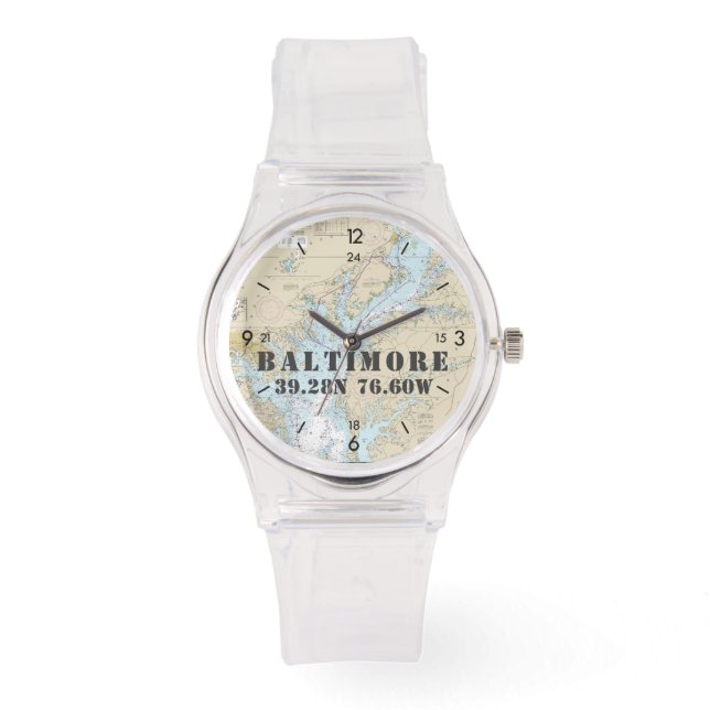 Baltimore MD Latitude Longitude Nautical Boater's Watch (Front)