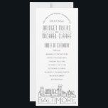 Baltimore | Modern Deco Wedding Program<br><div class="desc">A deco skyline-themed wedding program for a wedding taking place in the beautiful city of Baltimore, Maryland. This wedding program card features a stylized illustration of the city's unique skyline with its name underneath. This is resting underneath your wedding day information in a matching open-lined style. On the reverse side...</div>