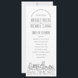 Baltimore | Modern Deco Wedding Program<br><div class="desc">A deco skyline-themed wedding program for a wedding taking place in the beautiful city of Baltimore, Maryland. This wedding program card features a stylized illustration of the city's unique skyline with its name underneath. This is resting underneath your wedding day information in a matching open-lined style. On the reverse side...</div>
