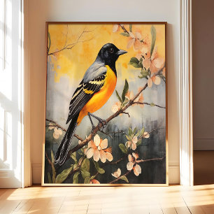Baltimore Oriole Art Print Poster, Vintage Bird Wa
