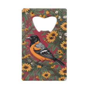 Baltimore Oriole Bird And Black Eyed Susan Flowers Credit Card Bottle Opener