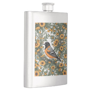 Baltimore Oriole Bird And Black Eyed Susan Flowers Hip Flask