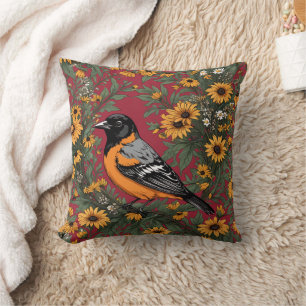 Baltimore Oriole Bird And Black Eyed Susan Flowers Throw Pillow