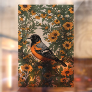 Baltimore Oriole Bird And Black Eyed Susan Flowers Window Cling