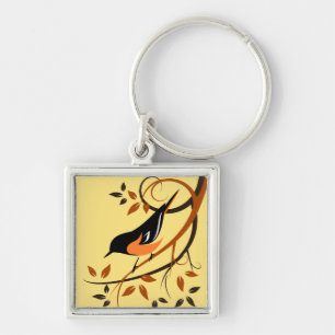 Baltimore Oriole Bird On Branch Keychain