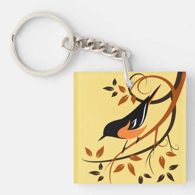 Baltimore Oriole Stylized Bird Design Keychain (Front)