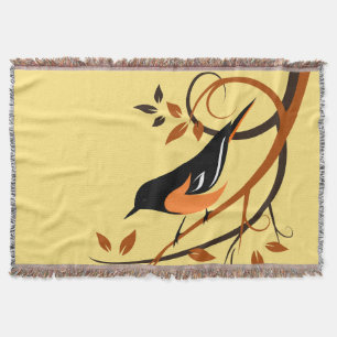 Baltimore Oriole Stylized Bird Design Throw Blanket