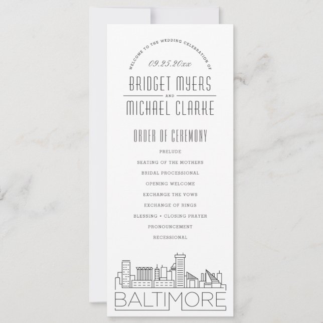 Baltimore | Programme Moderne de Mariage Déco (Devant)