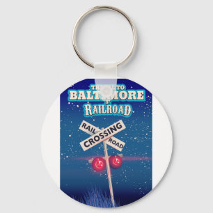 Baltimore Railroad crossing travel poster. Keychain