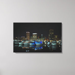 Baltimore skyline and boats at night canvas print