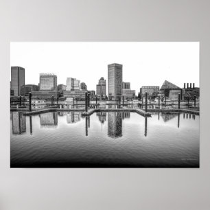 Baltimore Skyline - Black and White Poster