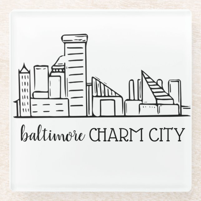 Baltimore Skyline Glass Coaster (Front)