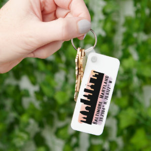 Baltimore Skyline Latitude and Longitude  Keychain