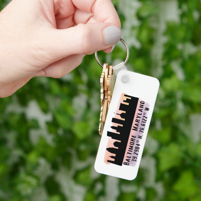 Baltimore Skyline Latitude and Longitude  Keychain (Hand)