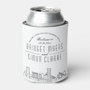 Baltimore Stylized Skyline Wedding Can Cooler