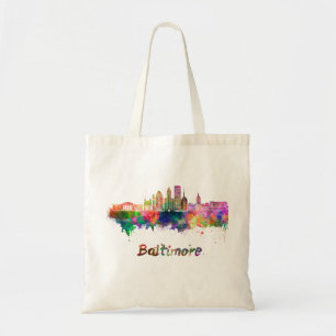 Baltimore V2 skyline in watercolor Tote Bag