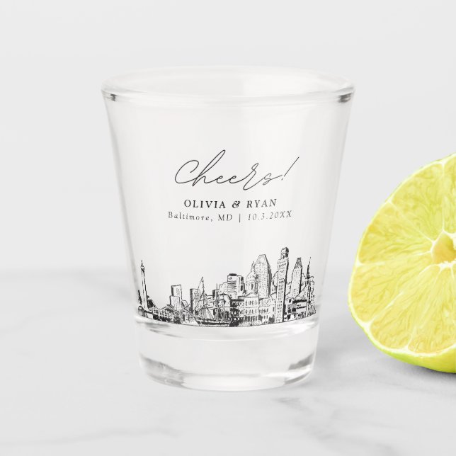 Baltimore Wedding Favour Personalized Cheers Shot Glass (Front)
