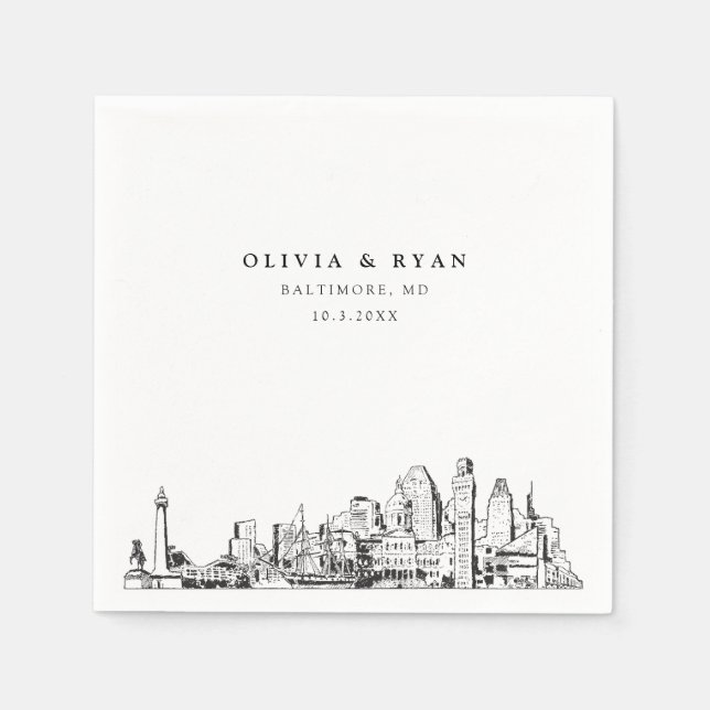 Baltimore Wedding Minimalist Paper Cocktail Napkin (Front)