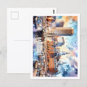 Baltymore Maryland USA Famous Place watercolor Postcard