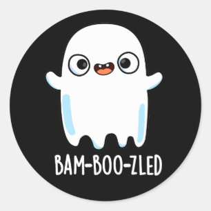 Bam-boo-zled Funny Halloween Ghost Pun Dark BG Classic Round Sticker