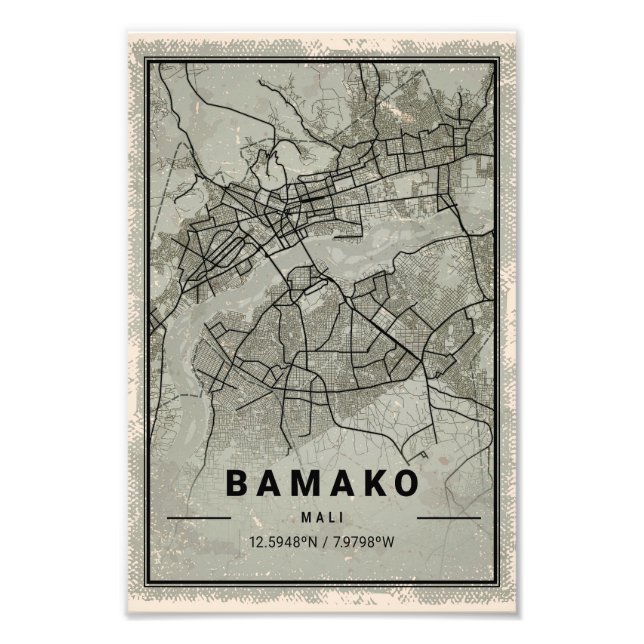 Bamako map print poster canvas | Mali (Devant)