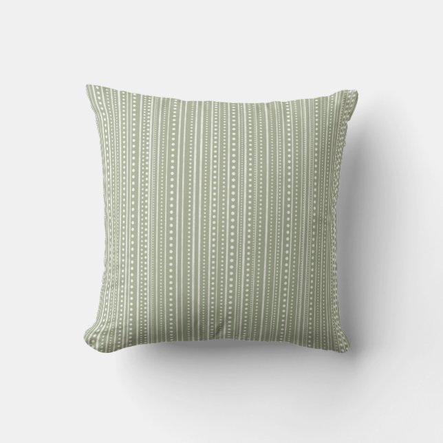 Bamanko Dotted Striped Mudcloth Pattern Sage Green Throw Pillow (Front)