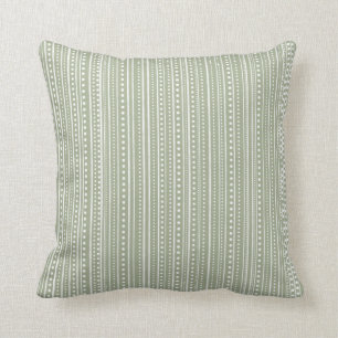 Bamanko Dotted Striped Mudcloth Pattern Sage Green Throw Pillow
