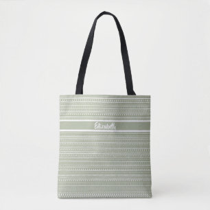 Bamanko Dotted Striped Mudcloth Pattern Sage Green Tote Bag