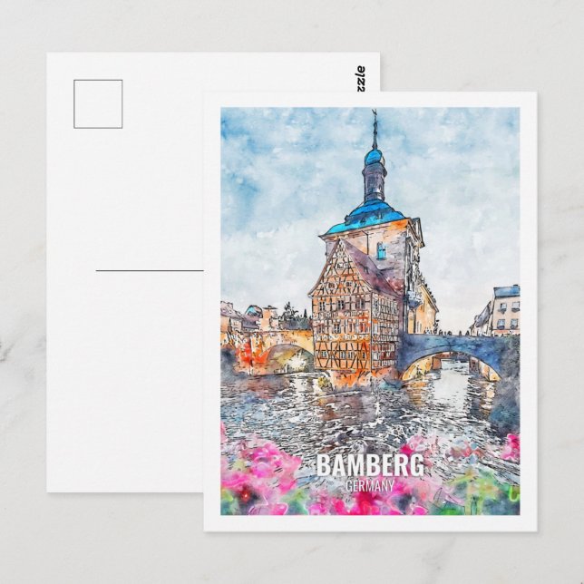 Bamberg Germany Famous Travel Place Watercolor Postcard (Front/Back)
