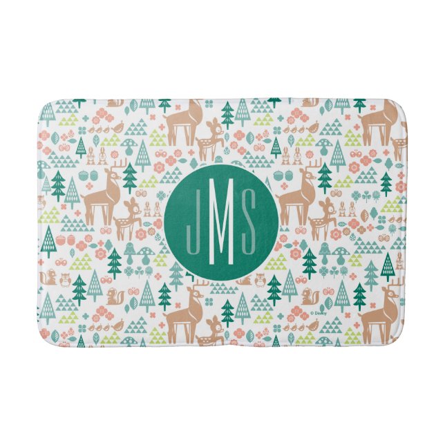Bambi and Woodland Friends Pattern | Monogram Bath Mat (Front)