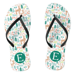 Bambi and Woodland Friends Pattern   Monogram Flip Flops
