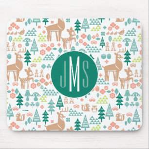 Bambi and Woodland Friends Pattern   Monogram Mouse Pad