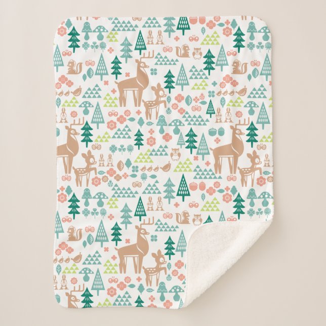 Bambi and Woodland Friends Pattern | Monogram Sherpa Blanket (Front)