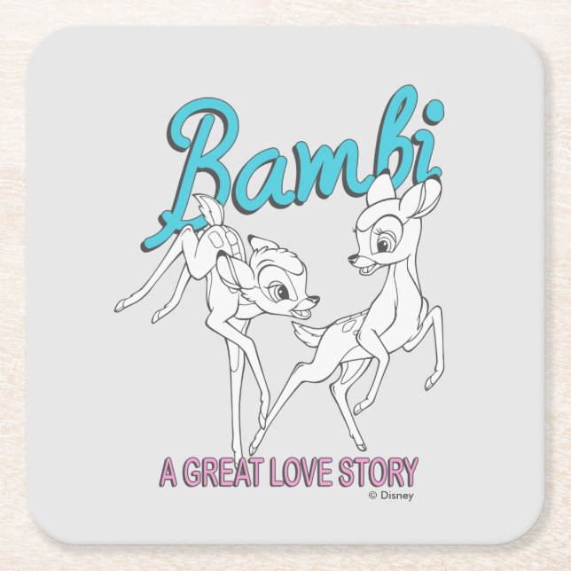 Bambi & Faline "A Great Love Story" Square Paper Coaster (Front)