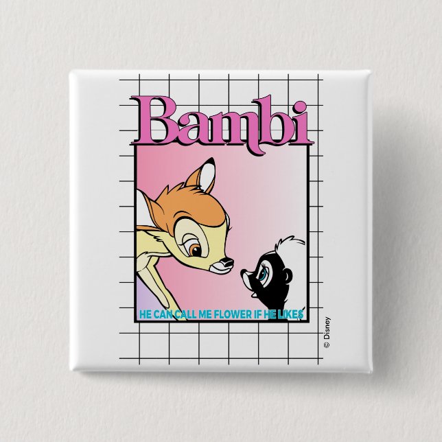 Bambi & Flower Retro Grid Graphic 2 Inch Square Button (Front)