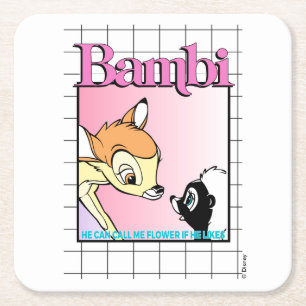 Bambi & Flower Retro Grid Graphic Square Paper Coaster