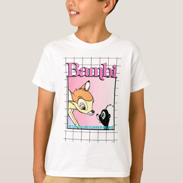 Bambi & Flower Retro Grid Graphic T-Shirt (Front)