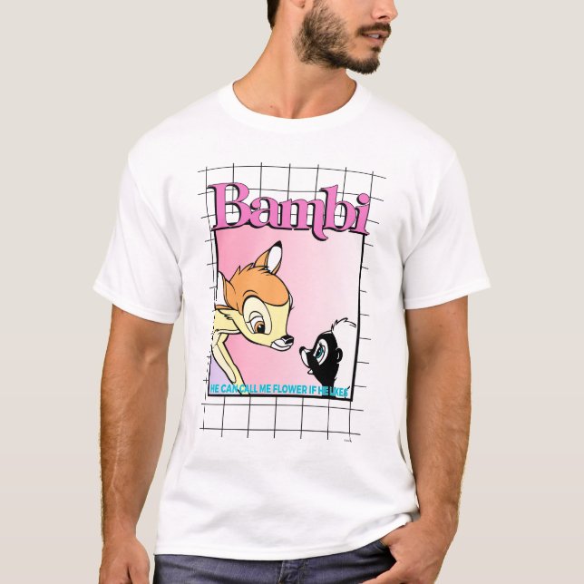 Bambi & Flower Retro Grid Graphic T-Shirt (Front)