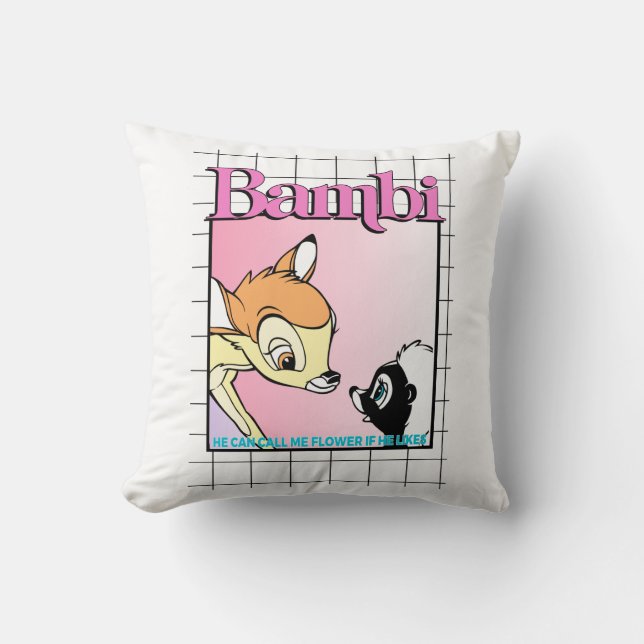 Bambi & Flower Retro Grid Graphic Throw Pillow (Front)