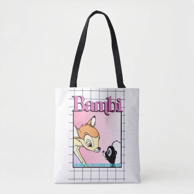 Bambi & Flower Retro Grid Graphic Tote Bag (Front)