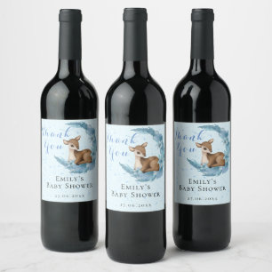 Bambi & Flowers Pastel Blue Boy Baby Shower  Wine Label