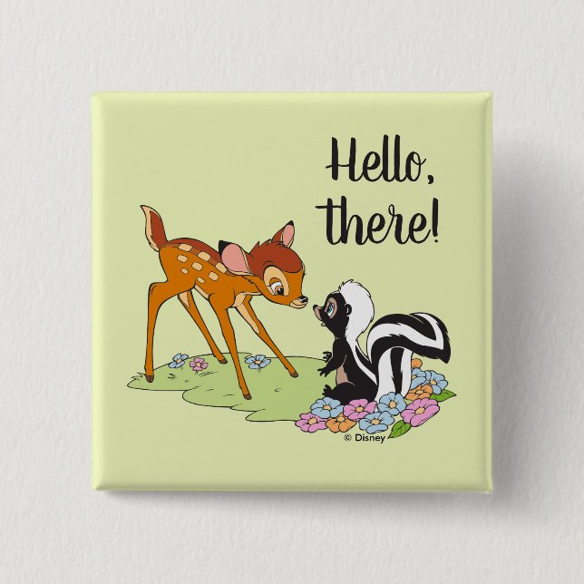Bambi Meeting Flower 2 Inch Square Button (Front)