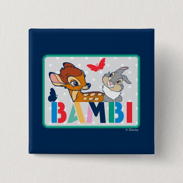 Bambi & Thumper Polka Dot Badge 2 Inch Square Button (Front)