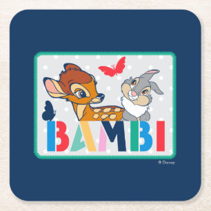 Bambi & Thumper Polka Dot Badge Square Paper Coaster