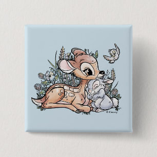 Bambi & Thumper Sitting In The Flowers 2 Inch Square Button
